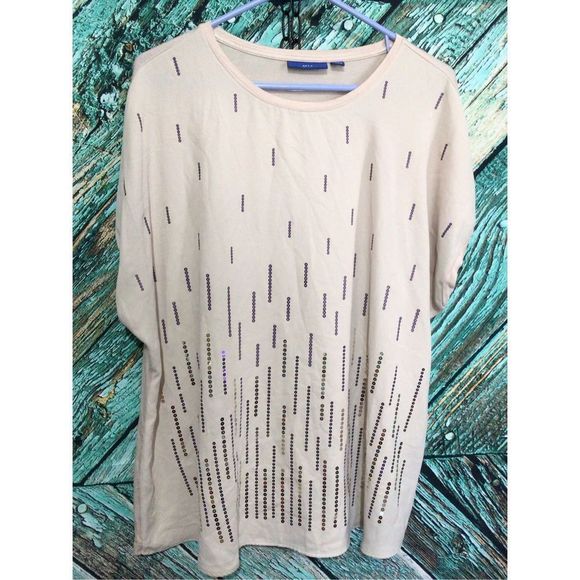 APT.9 Cap Sleeve Top Sequin Accents Beige Size XXL - Picture 5 of 13